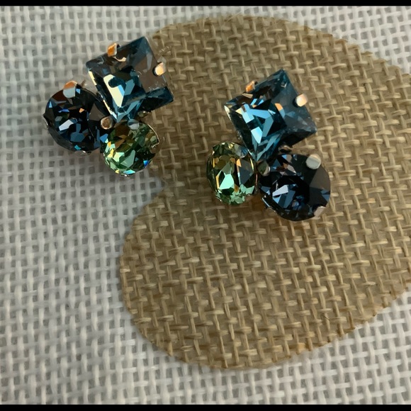 ROSS & SIMONS Italian Blue and Green Swarovski Cluster EarringsSterling Silver - Picture 3 of 4